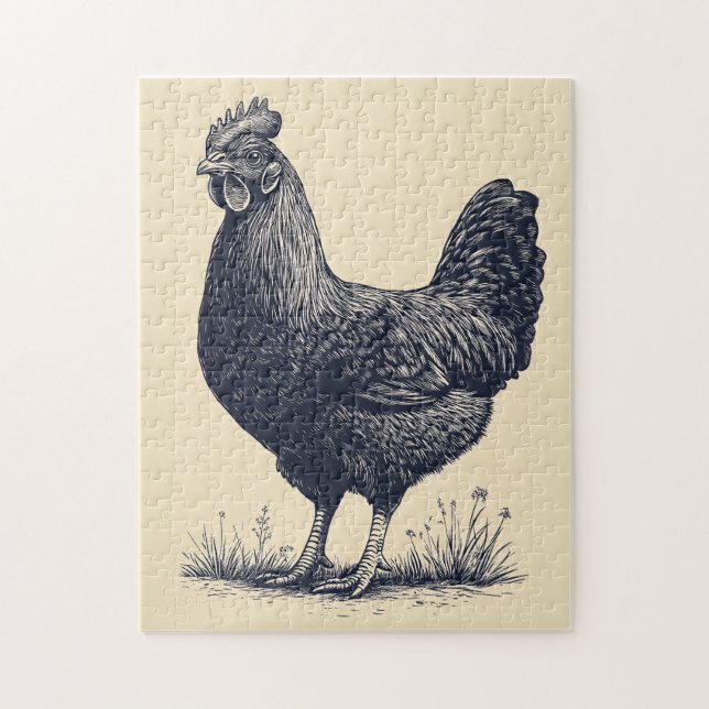Chicken Ink Illustration on Tan Jigsaw Puzzle (Vertical)