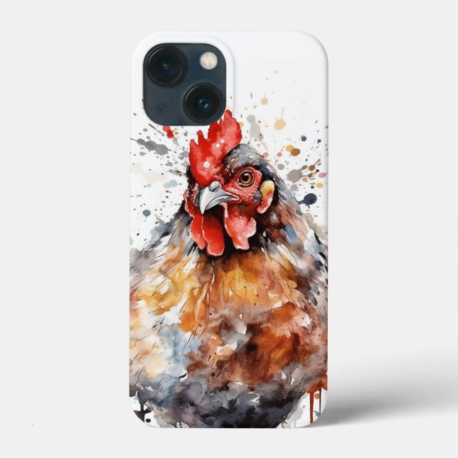 Chicken iPad iPhone Case Watercolor Hen Rooster (Back)
