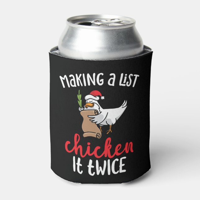 Chicken It Twice Funny Chicken Christmas Design Can Cooler (Can Front)