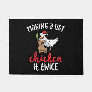 Chicken It Twice Funny Chicken Christmas Design Doormat