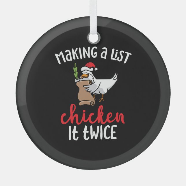 Chicken It Twice Funny Chicken Christmas Design Glass Tree Decoration (Front)