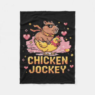 Chicken Jockey Capybara Riding Pixel Art Gamer Mem Fleece Blanket