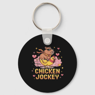 Chicken Jockey Capybara Riding Pixel Art Gamer Mem Key Ring