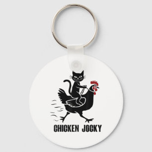 Chicken Jockey Funny Black Cat  Key Ring