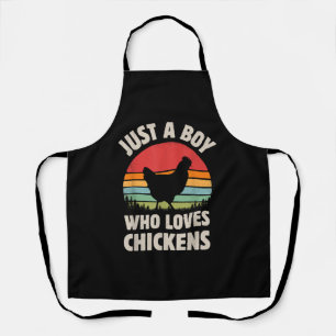 Chicken Just A Boy Who Loves Retro Farm Animal Far Apron