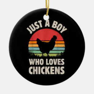 Chicken Just A Boy Who Loves Retro Farm Animal Far Ceramic Tree Decoration
