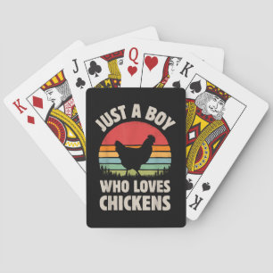 Chicken Just A Boy Who Loves Retro Farm Animal Far Playing Cards