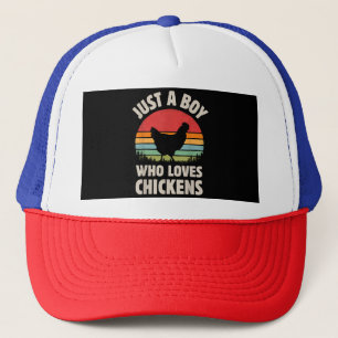 Chicken Just A Boy Who Loves Retro Farm Animal Far Trucker Hat