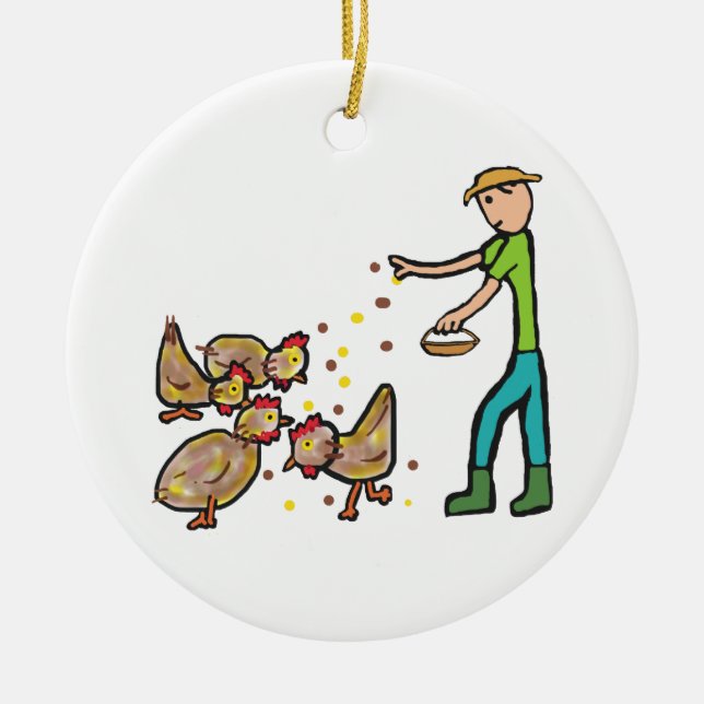 Chicken Keeping Ceramic Tree Decoration (Front)