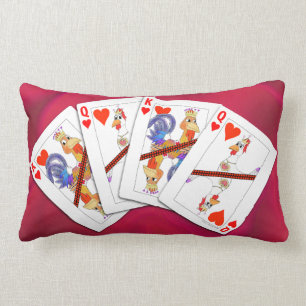 Chicken King and Queen of Hearts Playing Cards Lumbar Cushion