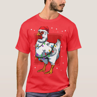Chicken Lights Fun Santa Cute Celebrat Happy Chris T-Shirt