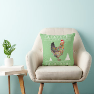 Chicken Lights with Santa Hat Christmas Pyjamas Cushion