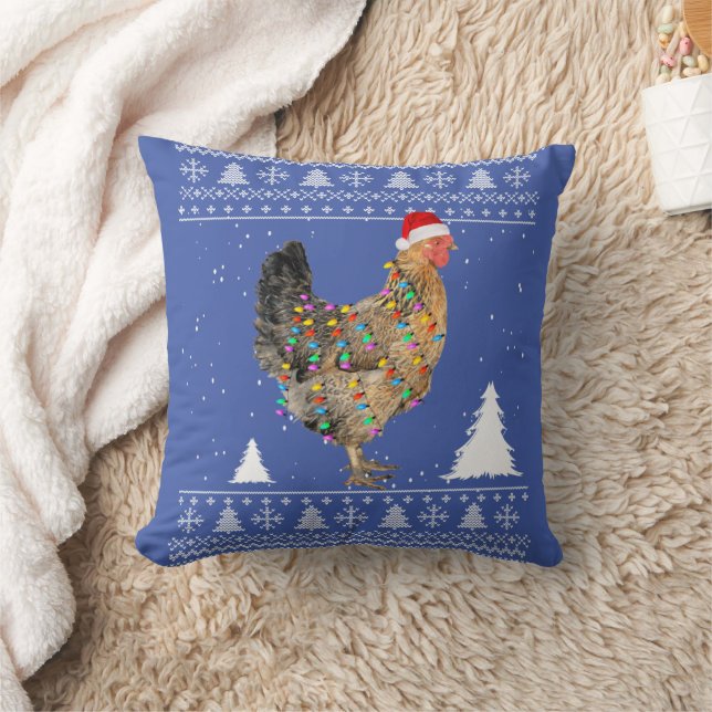 Chicken Lights with Santa Hat Christmas Pyjamas Cushion (Blanket)