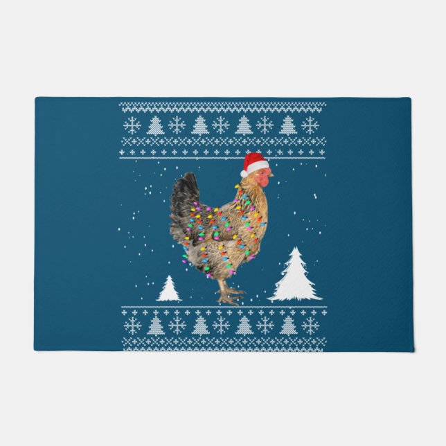Chicken Lights with Santa Hat Christmas Pyjamas Doormat (Front)