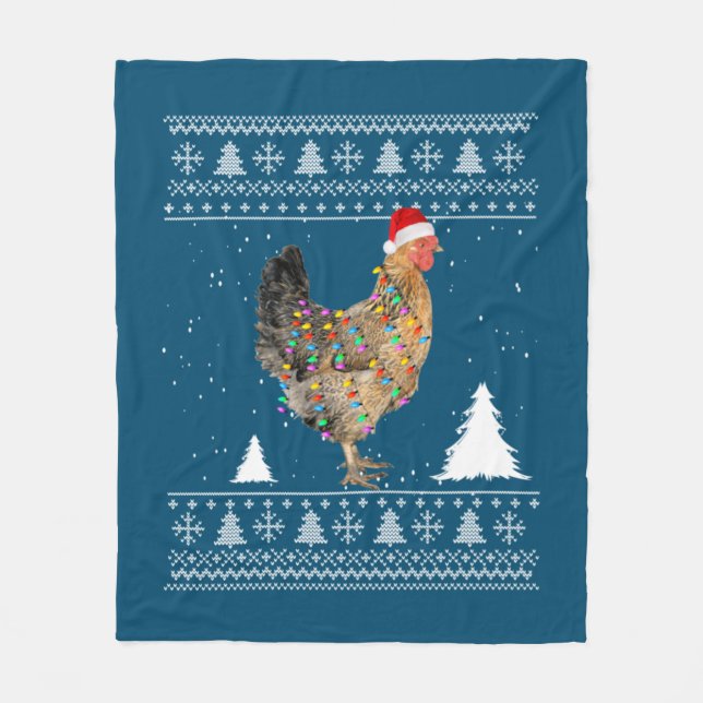 Chicken Lights with Santa Hat Christmas Pyjamas Fleece Blanket (Front)