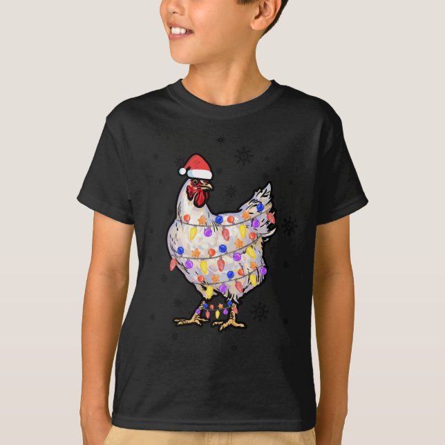 Chicken Lights with Santa Hat Christmas Pyjamas Fu T-Shirt (Front)
