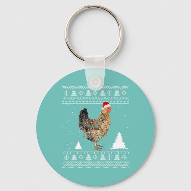 Chicken Lights with Santa Hat Christmas Pyjamas Key Ring (Front)