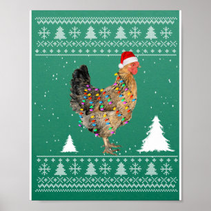 Chicken Lights with Santa Hat Christmas Pyjamas Poster
