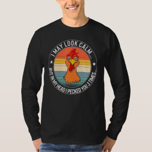 Chicken Looked Calm Floral Women Cowgirl Country L T-Shirt