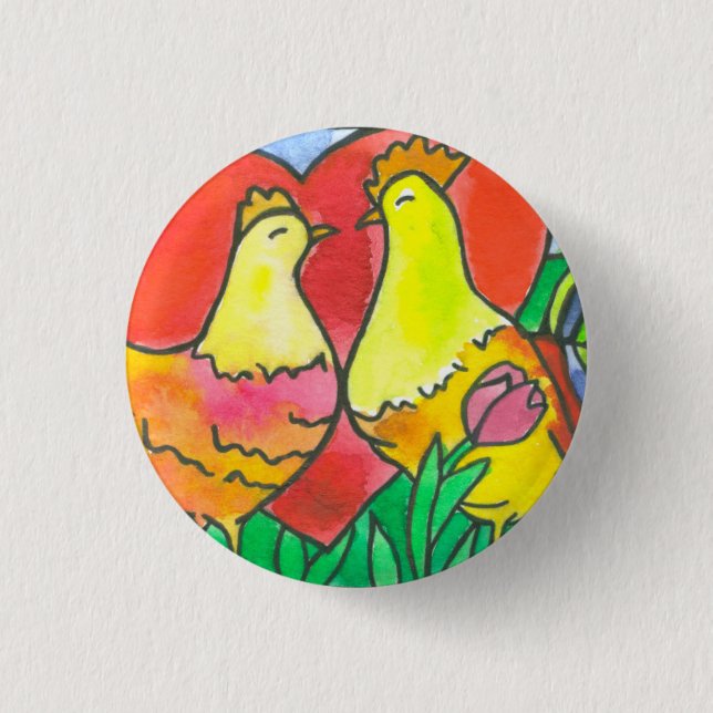 Chicken Love Birds 3 Cm Round Badge (Front)