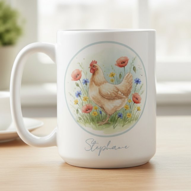 Chicken Lover Mug - Farmhouse Floral Hen (Backyard chicken farmer coffee mug)