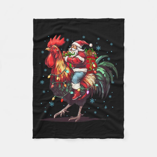 Chicken Lover Xmas Funny Santa Riding Chicken Chri Fleece Blanket (Front)