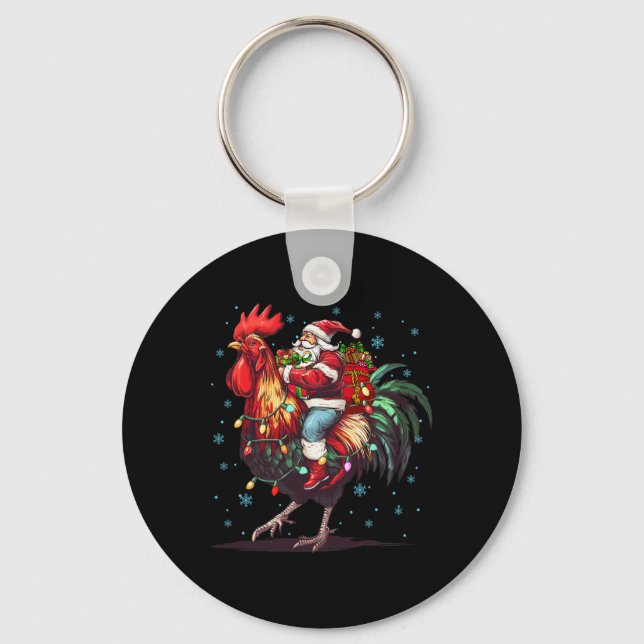Chicken Lover Xmas Funny Santa Riding Chicken Chri Key Ring (Front)