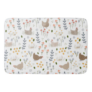Chicken Lovers Farmyard Animal Pretty Floral Bath Mat