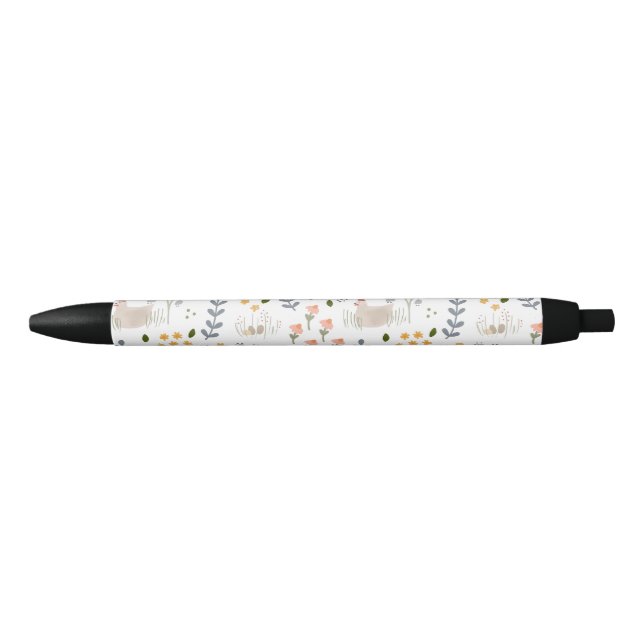 Chicken Lovers Farmyard Animal Pretty Floral Black Ink Pen (Front)