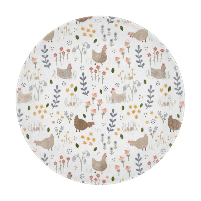 Chicken Lovers Farmyard Animal Pretty Floral Cutting Board (Front)