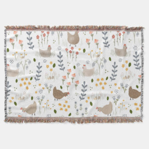 Chicken Lovers Farmyard Animal Pretty Floral Throw Blanket