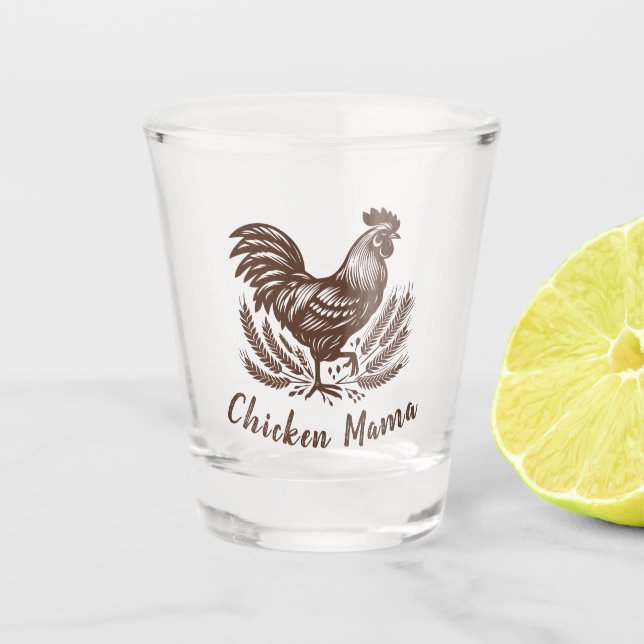 Chicken Mama Poultry Egg Farmer Brown Shot Glass (Front)