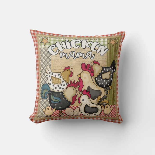 Chicken Mama Throw Pillow (Front)