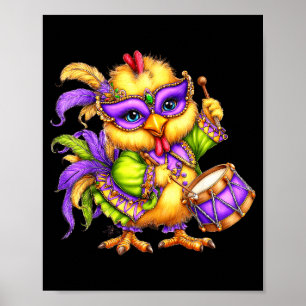 Chicken Mardi Gras Nola Mask Bead Cute Kids Boys G Poster