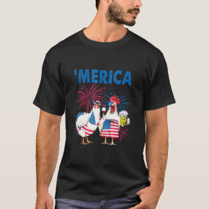 Chicken Merica American Flag Chicken Beer 4th Of J T-Shirt
