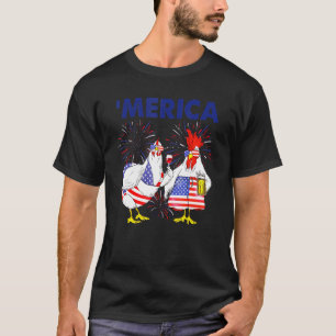 Chicken Merica American Flag Chicken Beer 4th Of J T-Shirt