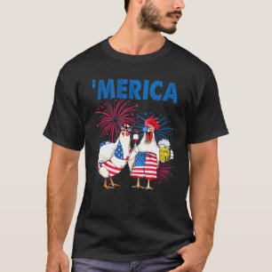 Chicken Merica American Flag Chicken Beer 4th Of J T-Shirt