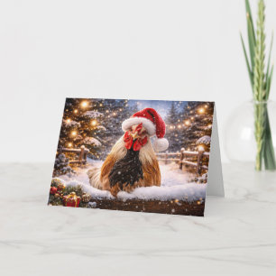 Chicken Merry Christmas Funny Chicken Santa Hat Card