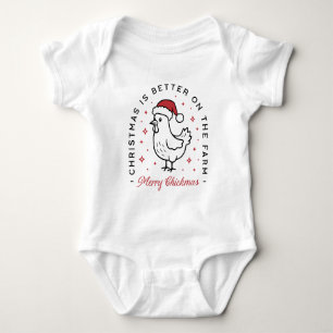 Chicken Merry Christmas funny farm animal cute Baby Bodysuit
