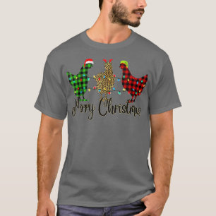 Chicken Merry Christmas Red Green Plaid Leopard P T-Shirt