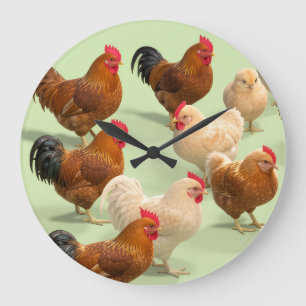 Chicken on light green background large clock
