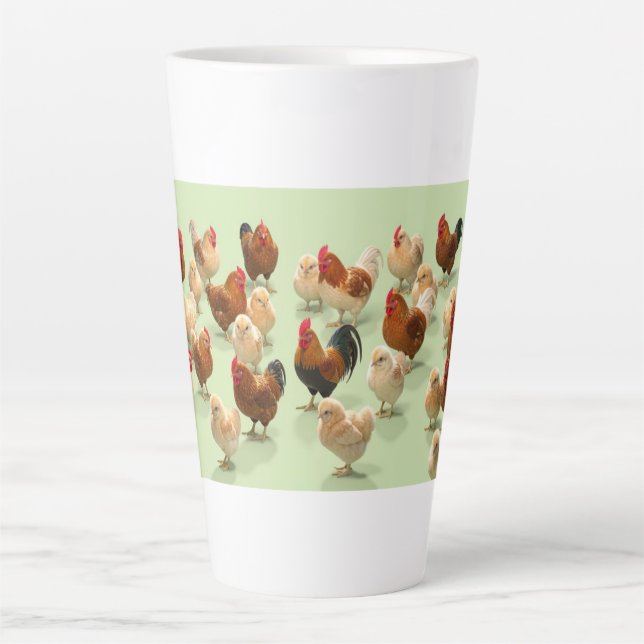 Chicken on light green background latte mug (Front)