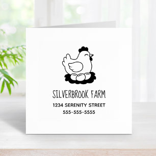 Chicken on Nest with Eggs Farm Address Rubber Stamp
