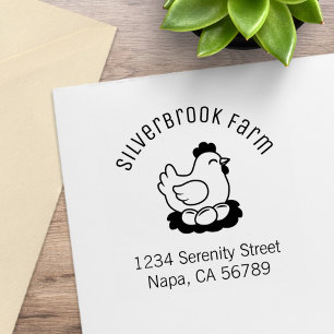 Chicken on Nest with Eggs Farm Arch Address Rubber Stamp
