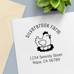 Chicken on Nest with Eggs Farm Arch Address Self-inking Stamp