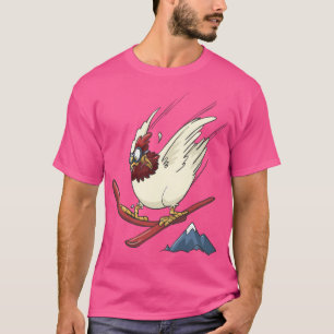 Chicken On Ski Flying Downhill T-Shirt