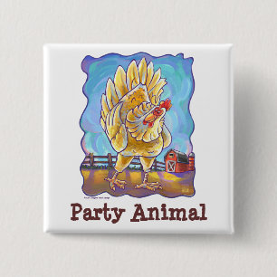 Chicken Party Centre 15 Cm Square Badge