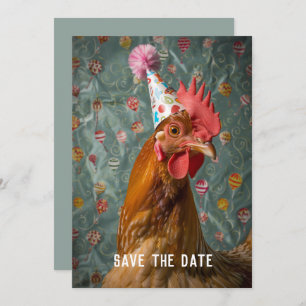 Chicken Party Hat Save The Date