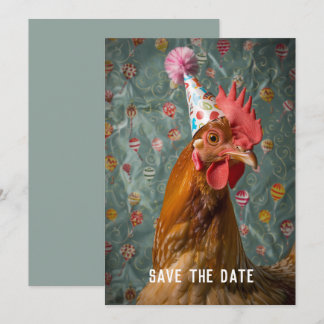Chicken Party Hat Save The Date