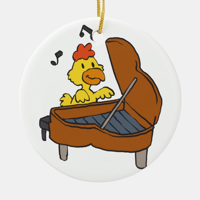 Chicken piano cartoon | Choose background colour Ceramic Tree Decoration (Front)